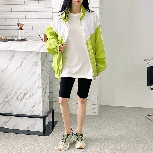 남녀공용 배색 나일론 오버핏 바람막이 자켓 (3color)